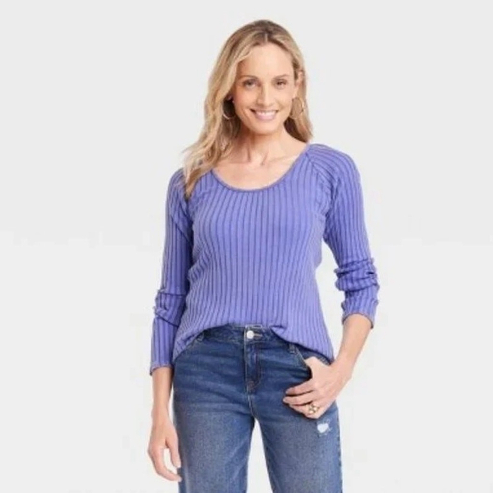 Knox Rose XXL 2XL Light Violet Ribbed Long Sleeve Top